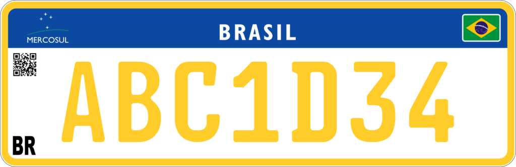Placa Mercosul da categoria Diplomático, com caracteres na cor amarela