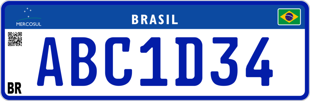Placa Mercosul da categoria Oficial, com caracteres na cor azul